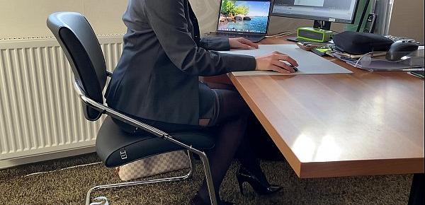  business woman playing with dildo in home office, Business Bitch